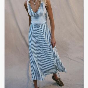 Blue and White Striped Maxi Dress